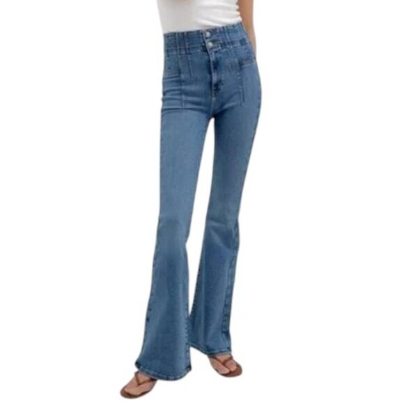 Free People Denim - FREE PEOPLE medium blue jayde crop flare jeans Size 32 NWT